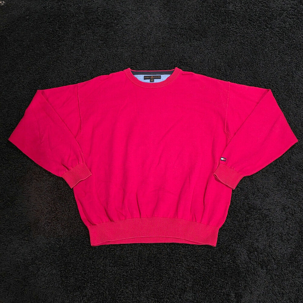 Y2K Tommy Hilfiger Vintage Oversized Streetwear Red Knit Sweater Size XL